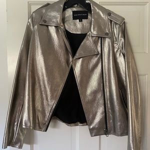 Who What Wear Silver Vegan Leather Moto Jacket